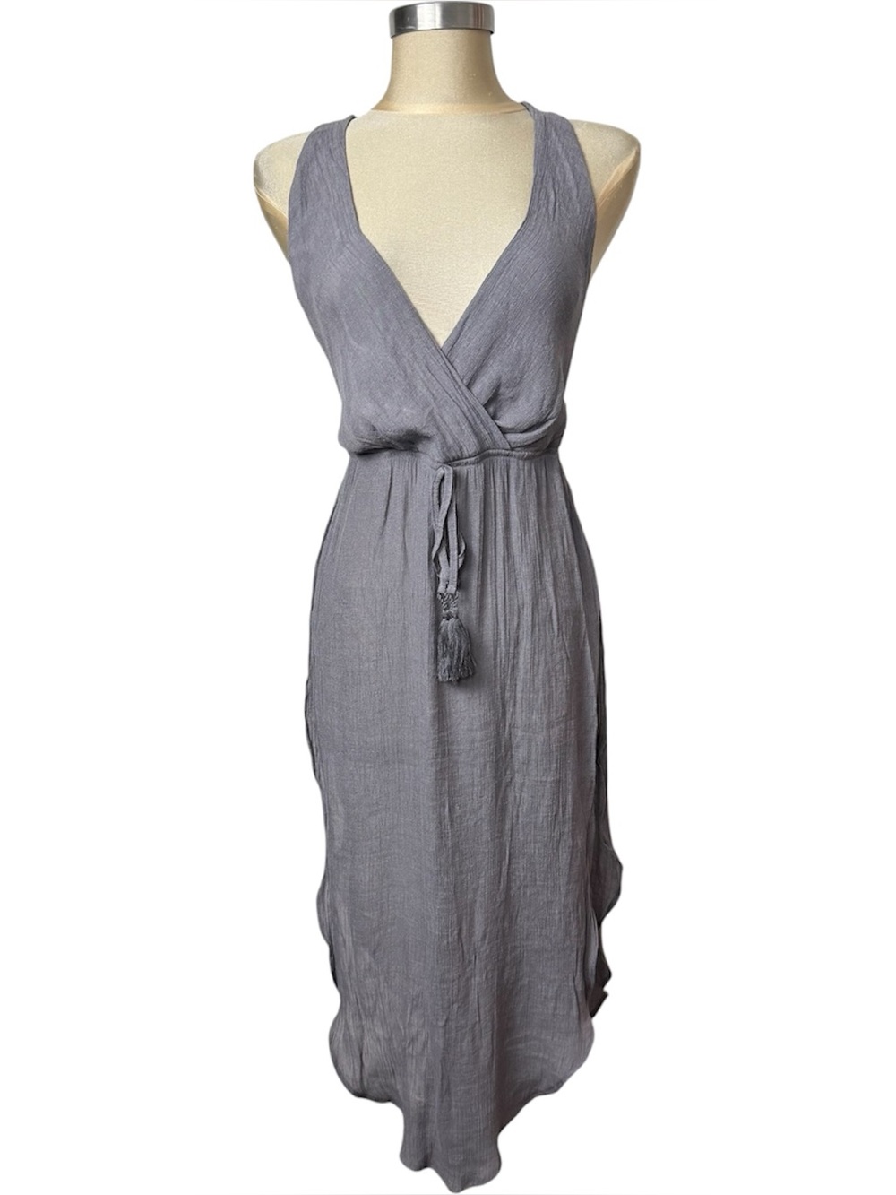 Ekouaer‎ Blue Sleeveless Maxi Beach Cover Up Dress M Tassel Waist